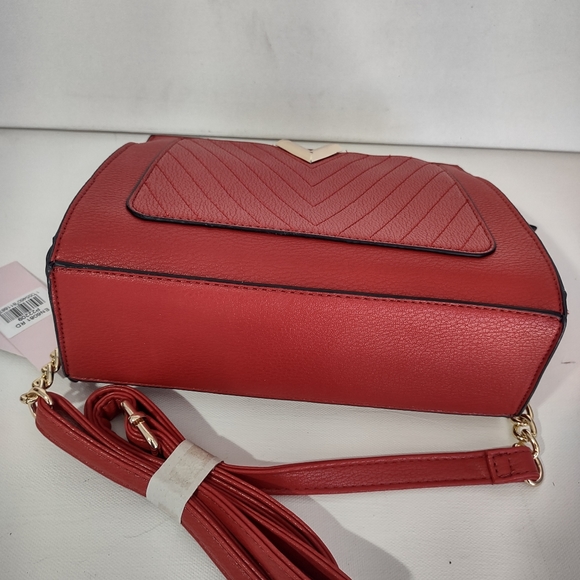 Vegan Hand Bag Purse Red and Gold Fall Autumn Satchel Crossbody Women's Clothing - Picture 10 of 12